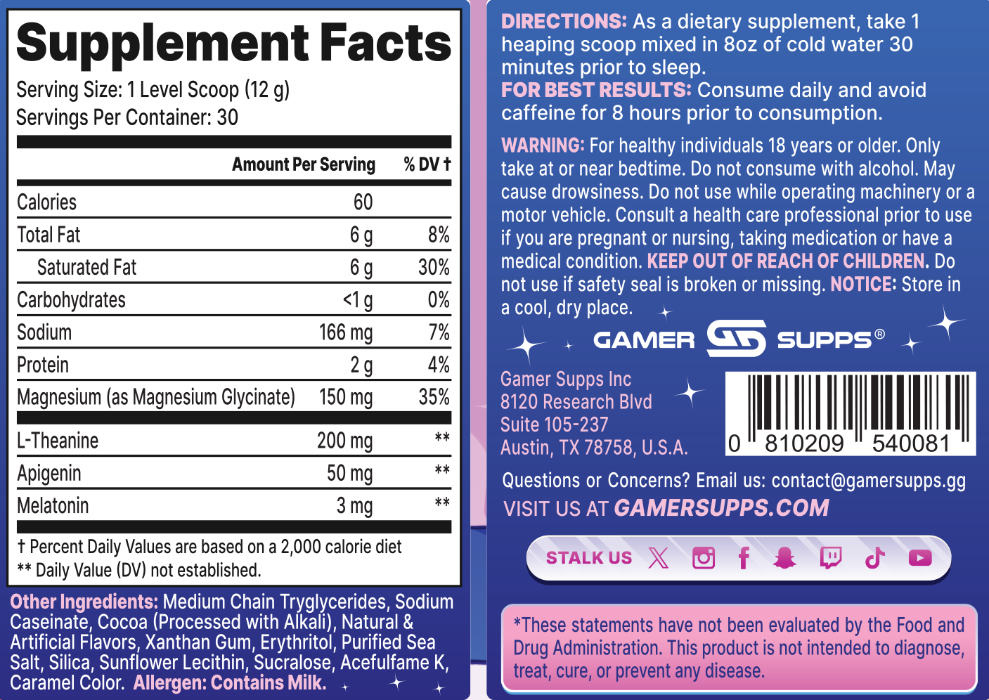 AFK+ (with Melatonin): Cookies and Dream - 30 Servings View Supplement Facts