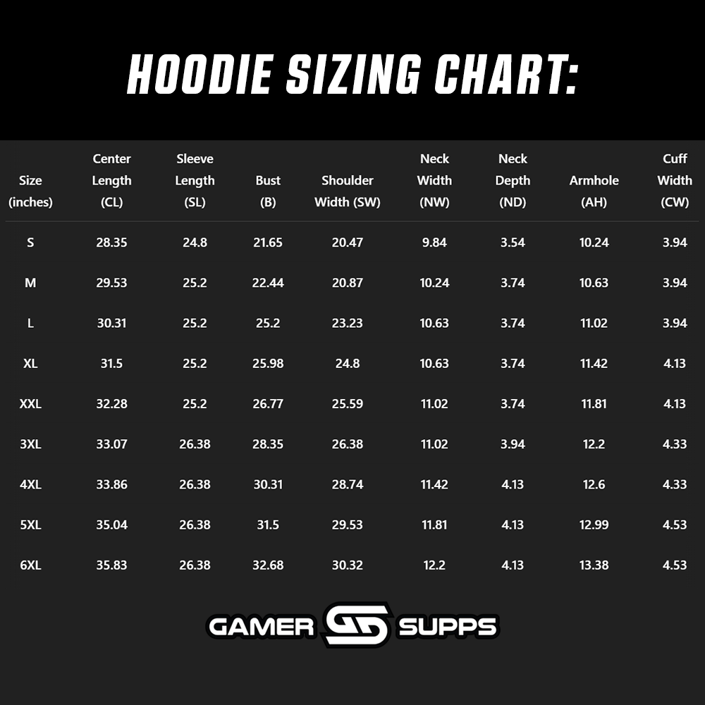 GX Aura: Racer Queen Hoodie Size Chart