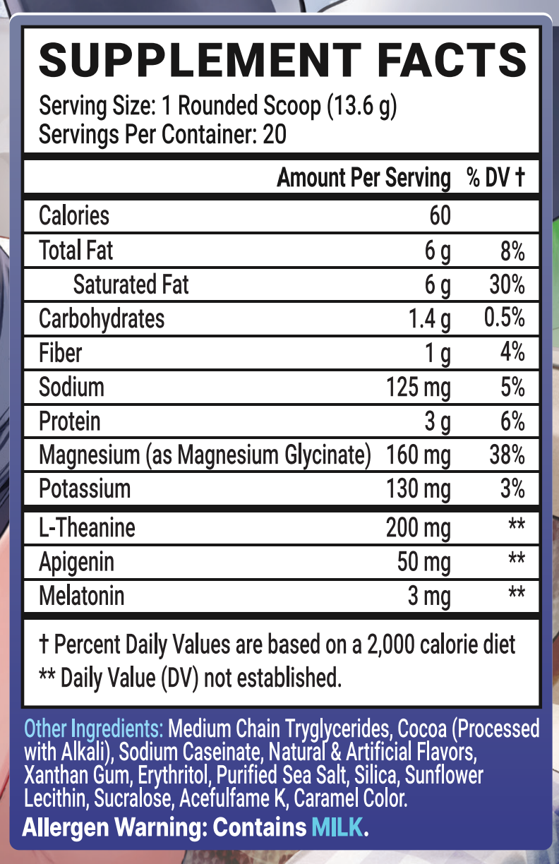 AFK+ (with Melatonin): Lily's Lullaby - 20 Servings Nutrition Chart