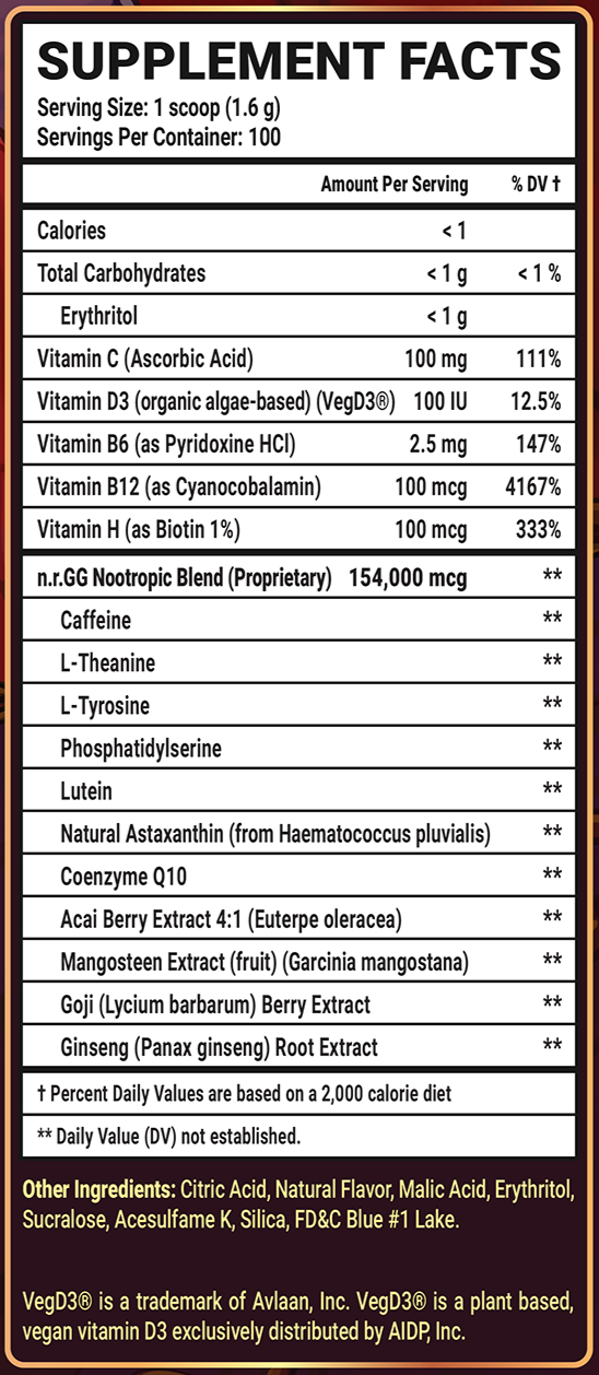 PayPerSip Limited Edition - 100 Servings Nutrition Chart