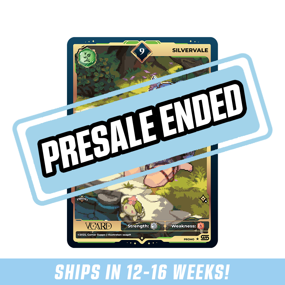 Pixel art card showing a purple-haired cat-eared girl sitting with two small animal companions on a stone ledge.