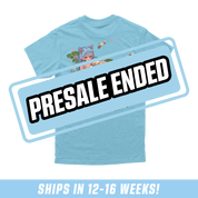 Black t-shirt sizing chart showing measurements for chest, hem, sleeve, length, cuff, and shoulder from S to 6XL.