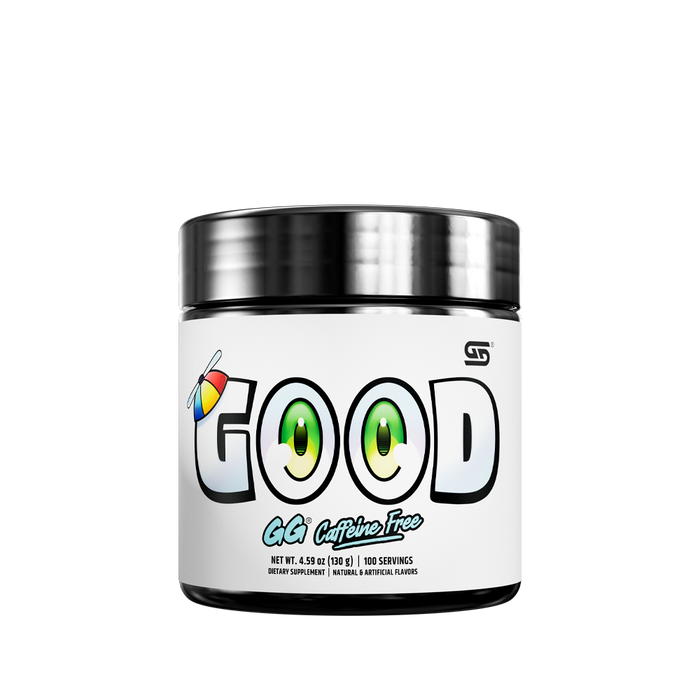 White supplement container with black lid showing detailed supplement facts and usage instructions on the label.