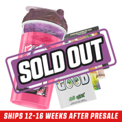 Pink shaker cup with a purple lid and anime girl with lavender hair in lingerie on the front panel.