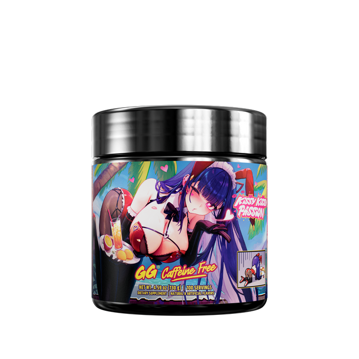 Black container with a colorful graffiti-style label showing nutrition facts and supplement directions on the back.