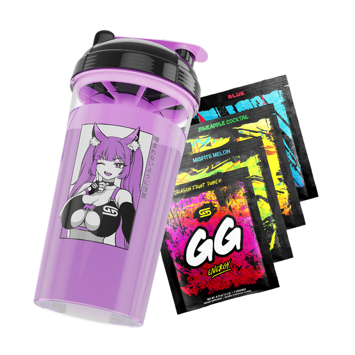 Waifu Cups season 4 frisky kitty shaker tilted over 4 free sample packs